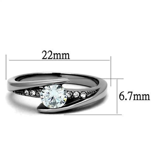 TK2833 - High polished (no plating) Stainless Steel Ring with AAA Grade CZ  in Clear-1
