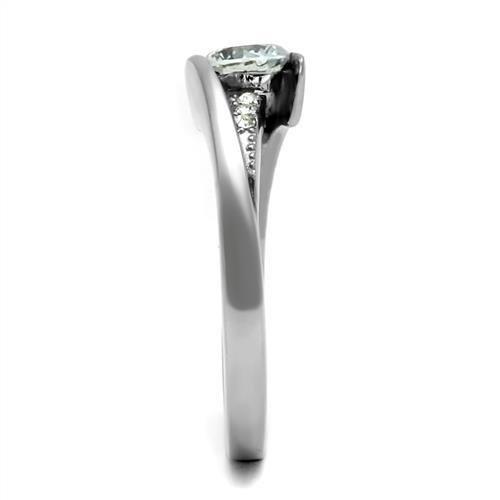 TK2833 - High polished (no plating) Stainless Steel Ring with AAA Grade CZ  in Clear-3