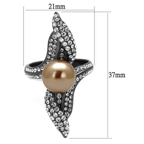 TK2834 - IP Light Black  (IP Gun) Stainless Steel Ring with Synthetic Pearl in Brown-1