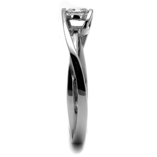 TK2835 - High polished (no plating) Stainless Steel Ring with AAA Grade CZ  in Clear-3