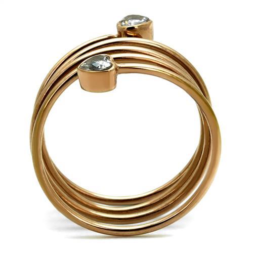 TK2836 - IP Rose Gold(Ion Plating) Stainless Steel Ring with AAA Grade CZ  in Clear-2