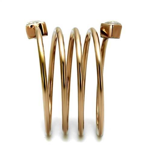TK2836 - IP Rose Gold(Ion Plating) Stainless Steel Ring with AAA Grade CZ  in Clear-3
