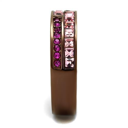 TK2837 - IP Coffee light Stainless Steel Ring with Top Grade Crystal  in Multi Color-3
