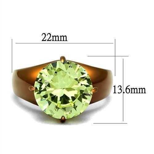 TK2839 - IP Coffee light Stainless Steel Ring with AAA Grade CZ  in Apple Green color-1