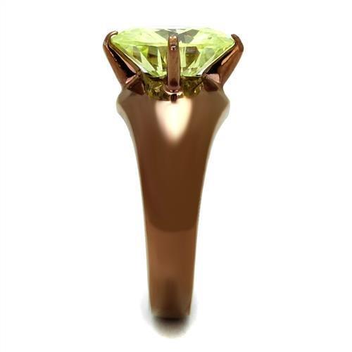 TK2839 - IP Coffee light Stainless Steel Ring with AAA Grade CZ  in Apple Green color-3