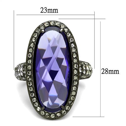 TK2840 - IP Light Black  (IP Gun) Stainless Steel Ring with AAA Grade CZ  in Tanzanite-1