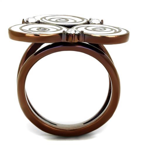 TK2841 - IP Coffee light Stainless Steel Ring with Top Grade Crystal  in Clear-2