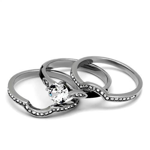 TK2843 - High polished (no plating) Stainless Steel Ring with Top Grade Crystal  in Clear-4