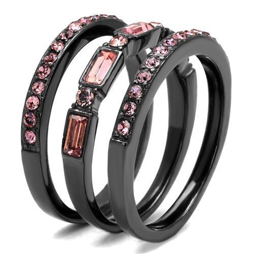 TK2844 - IP Light Black  (IP Gun) Stainless Steel Ring with Top Grade Crystal  in Multi Color-3
