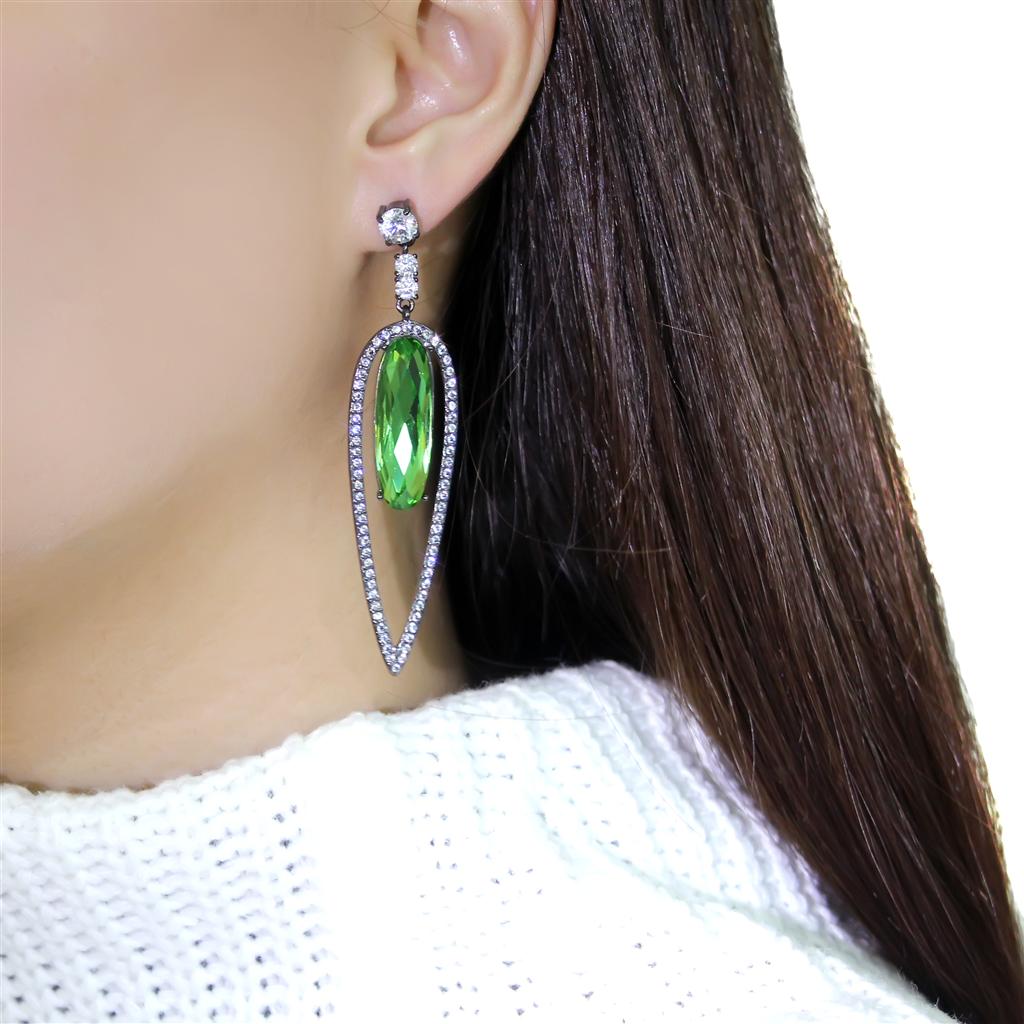 TK2846 - IP Light Black  (IP Gun) Stainless Steel Earrings with Top Grade Crystal  in Peridot-2