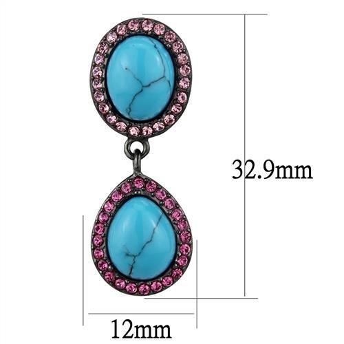 TK2847 - IP Light Black  (IP Gun) Stainless Steel Earrings with Synthetic Turquoise in Sea Blue-1