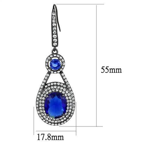 TK2851 - IP Light Black  (IP Gun) Stainless Steel Earrings with Synthetic Synthetic Glass in Sapphire-1