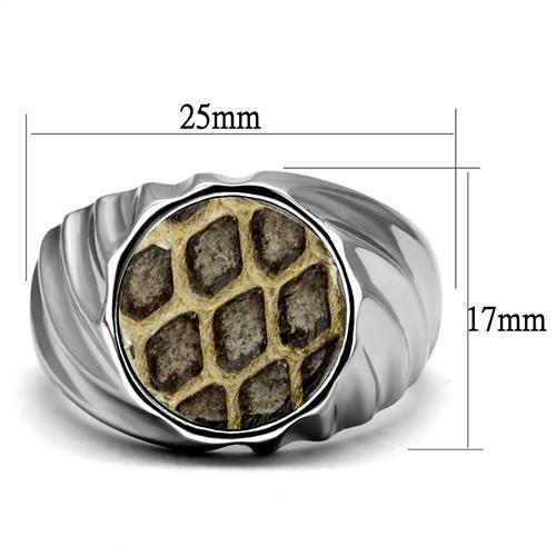 TK2859 - High polished (no plating) Stainless Steel Ring with Leather  in Animal pattern-1