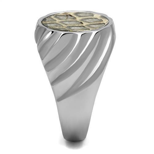 TK2859 - High polished (no plating) Stainless Steel Ring with Leather  in Animal pattern-3
