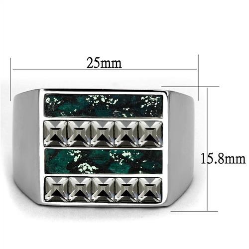 TK2861 - High polished (no plating) Stainless Steel Ring with Leather  in Assorted-1
