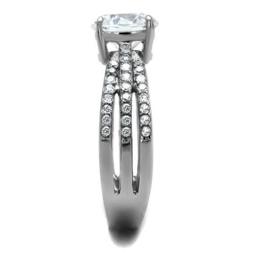 TK2862 - High polished (no plating) Stainless Steel Ring with AAA Grade CZ  in Clear-3