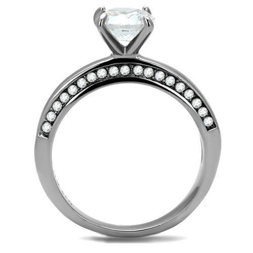 TK2864 - High polished (no plating) Stainless Steel Ring with AAA Grade CZ  in Clear-2