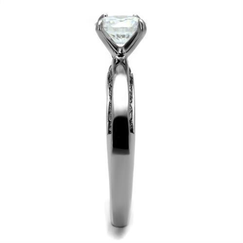 TK2864 - High polished (no plating) Stainless Steel Ring with AAA Grade CZ  in Clear-3
