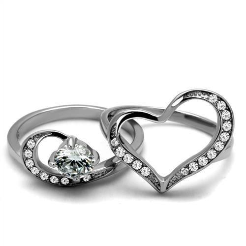 TK2868 - High polished (no plating) Stainless Steel Ring with AAA Grade CZ  in Clear-4