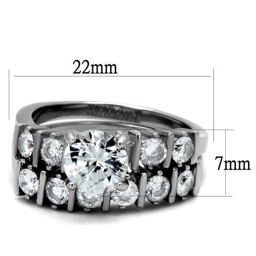 TK2869 - High polished (no plating) Stainless Steel Ring with AAA Grade CZ  in Clear-1