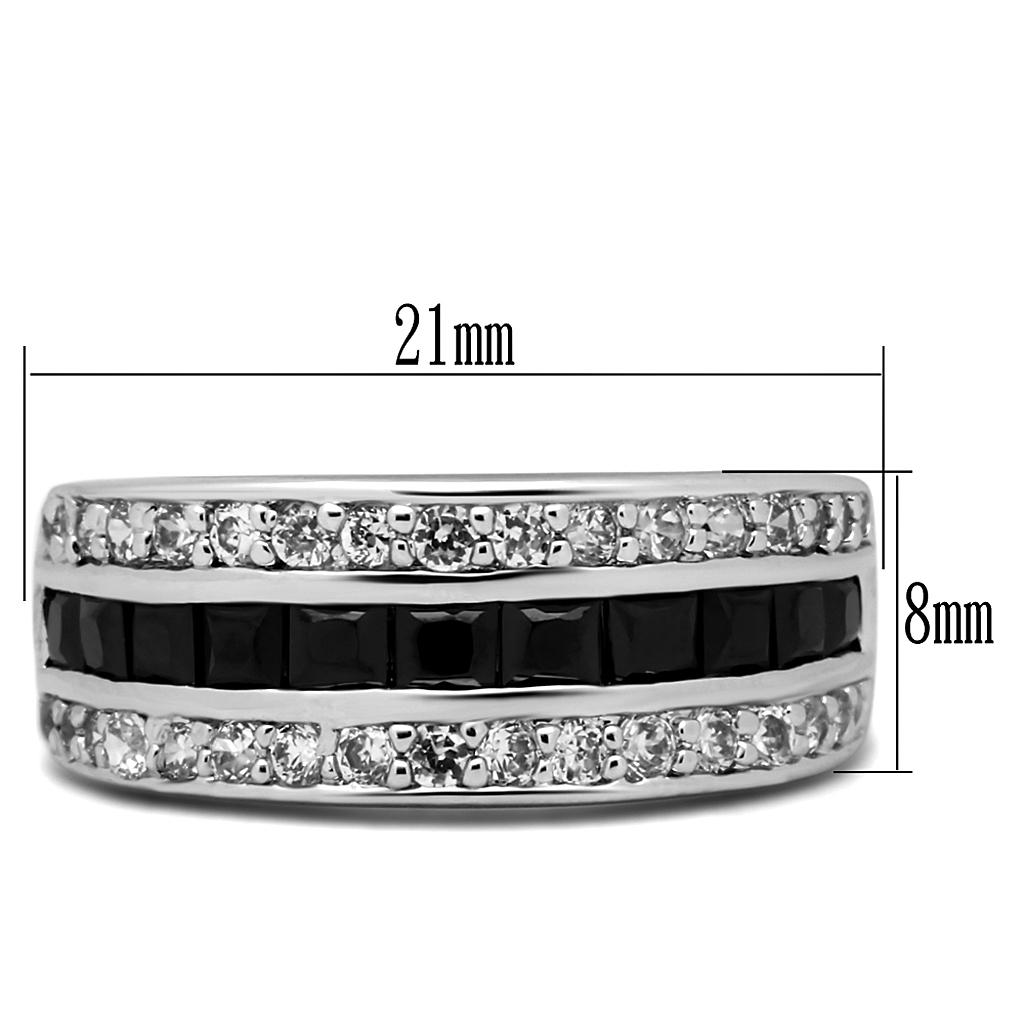 TK2872 - High polished (no plating) Stainless Steel Ring with AAA Grade CZ  in Black Diamond-1