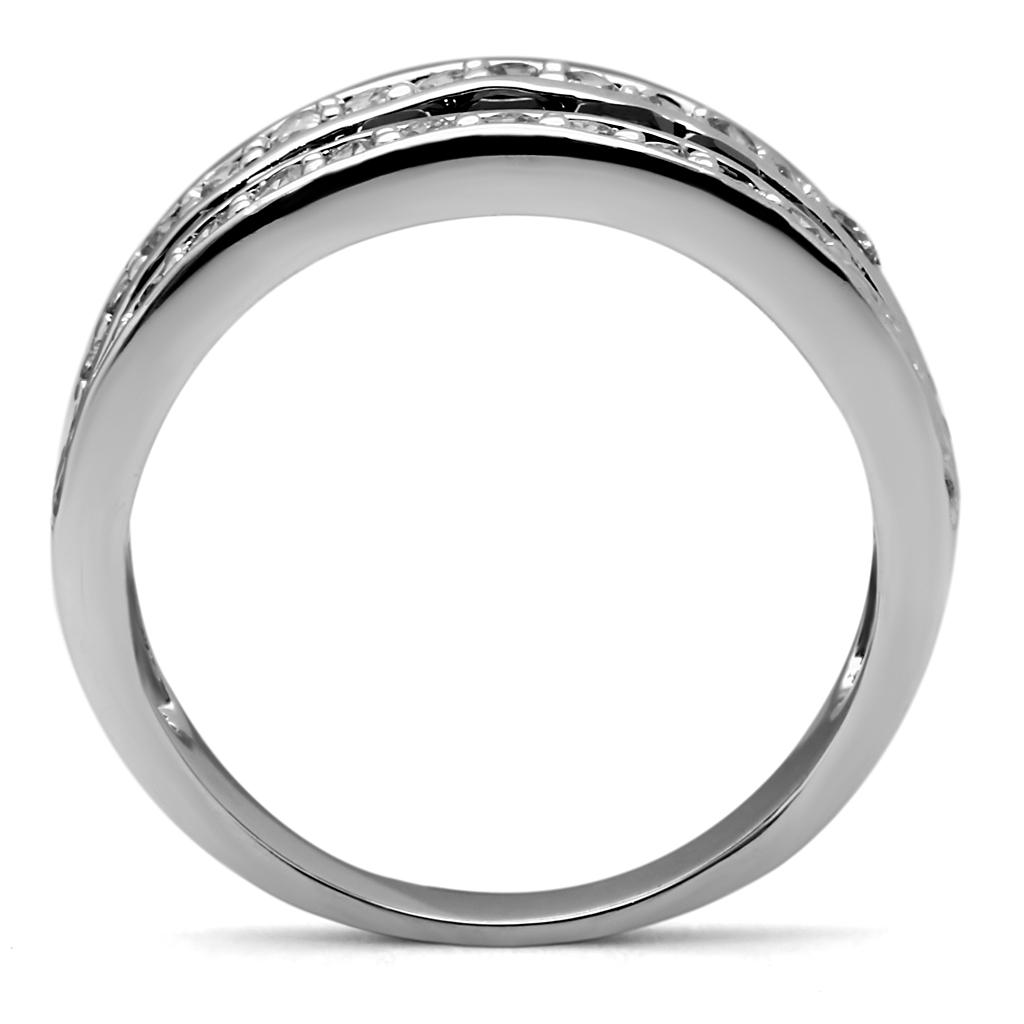 TK2872 - High polished (no plating) Stainless Steel Ring with AAA Grade CZ  in Black Diamond-2