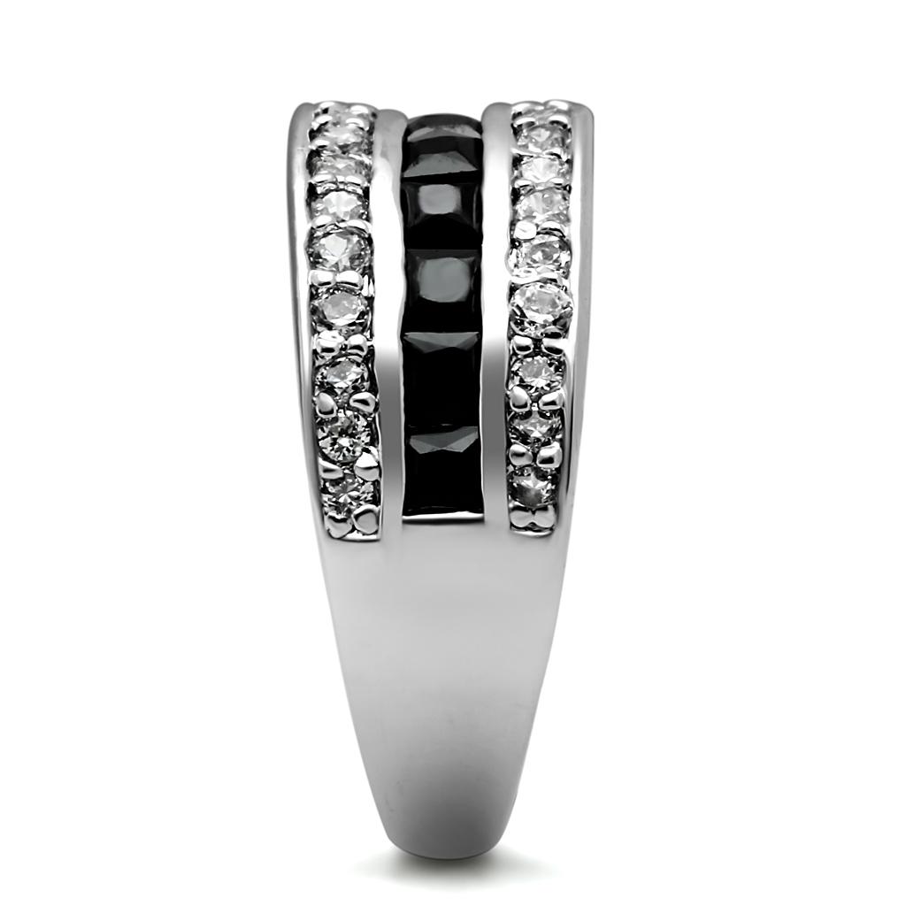 TK2872 - High polished (no plating) Stainless Steel Ring with AAA Grade CZ  in Black Diamond-3
