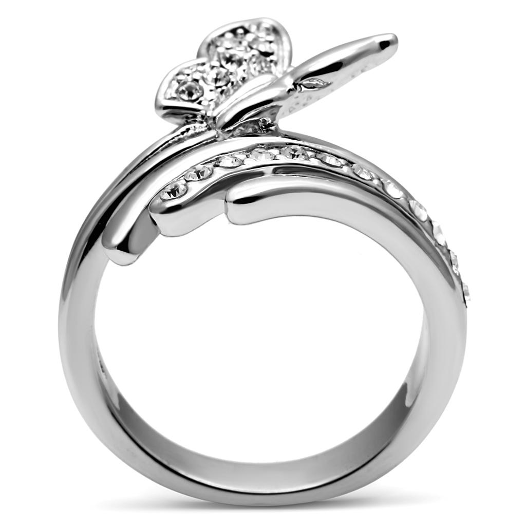 TK2875 - High polished (no plating) Stainless Steel Ring with AAA Grade CZ  in Clear-2