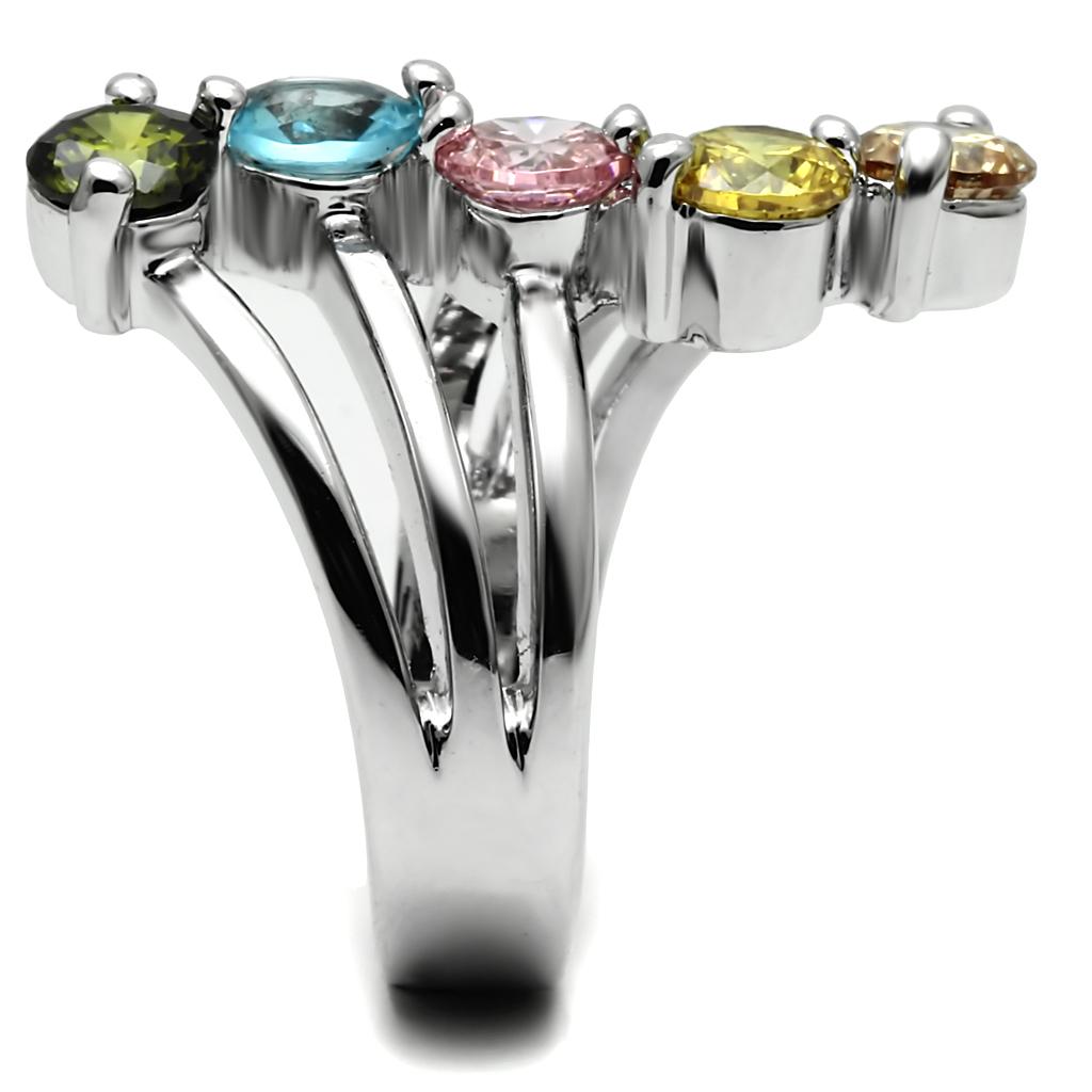 Sigrid Cocktail Ring - Stainless Steel, AAA CZ , Multi Color - TK2876-4