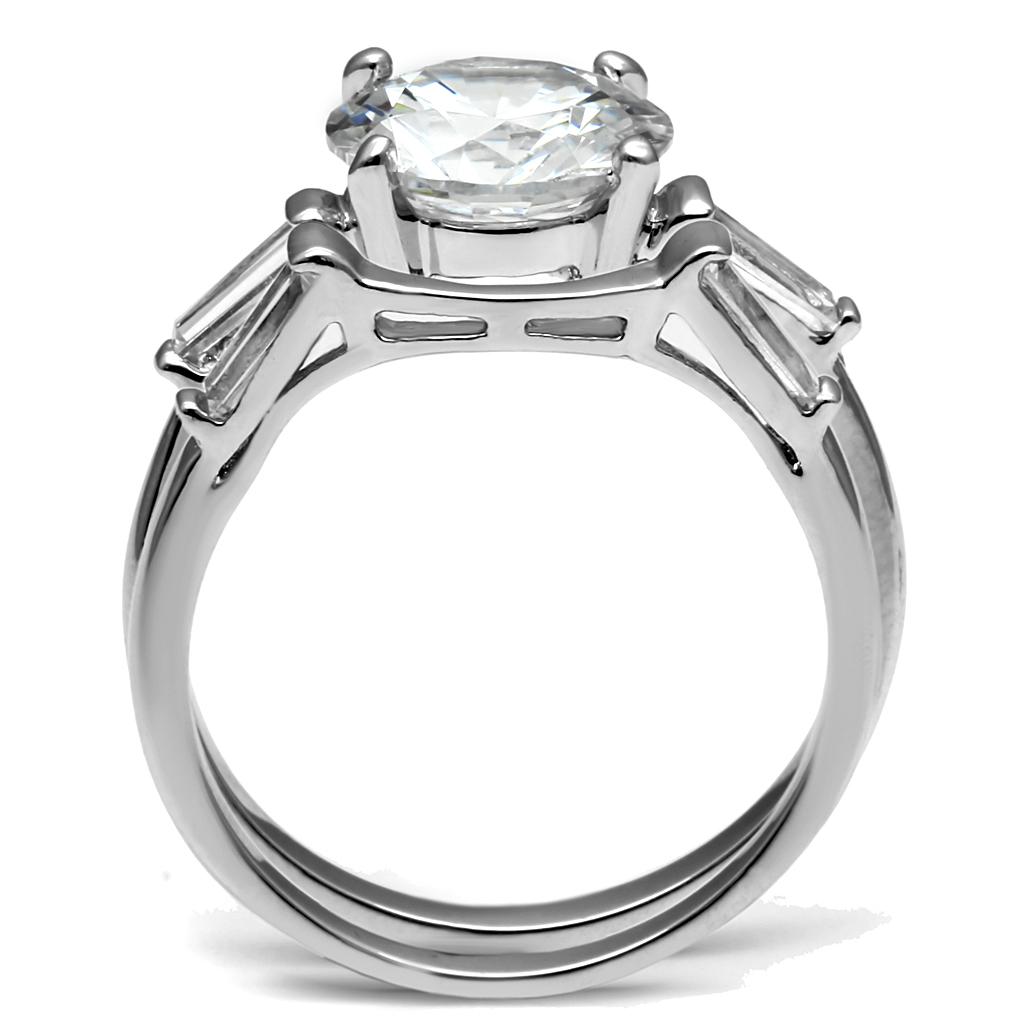TK2878 - High polished (no plating) Stainless Steel Ring with AAA Grade CZ  in Clear-2
