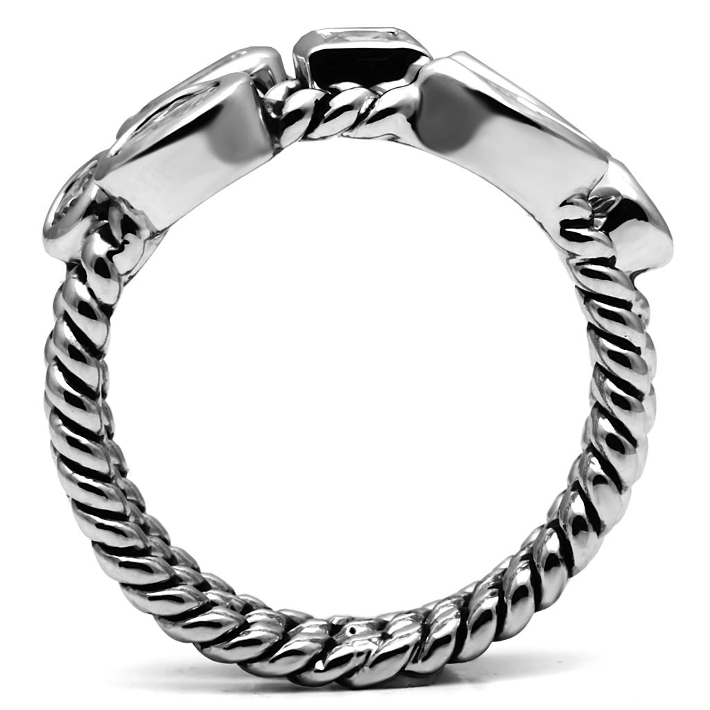 TK2880 - High polished (no plating) Stainless Steel Ring with AAA Grade CZ  in Clear-2