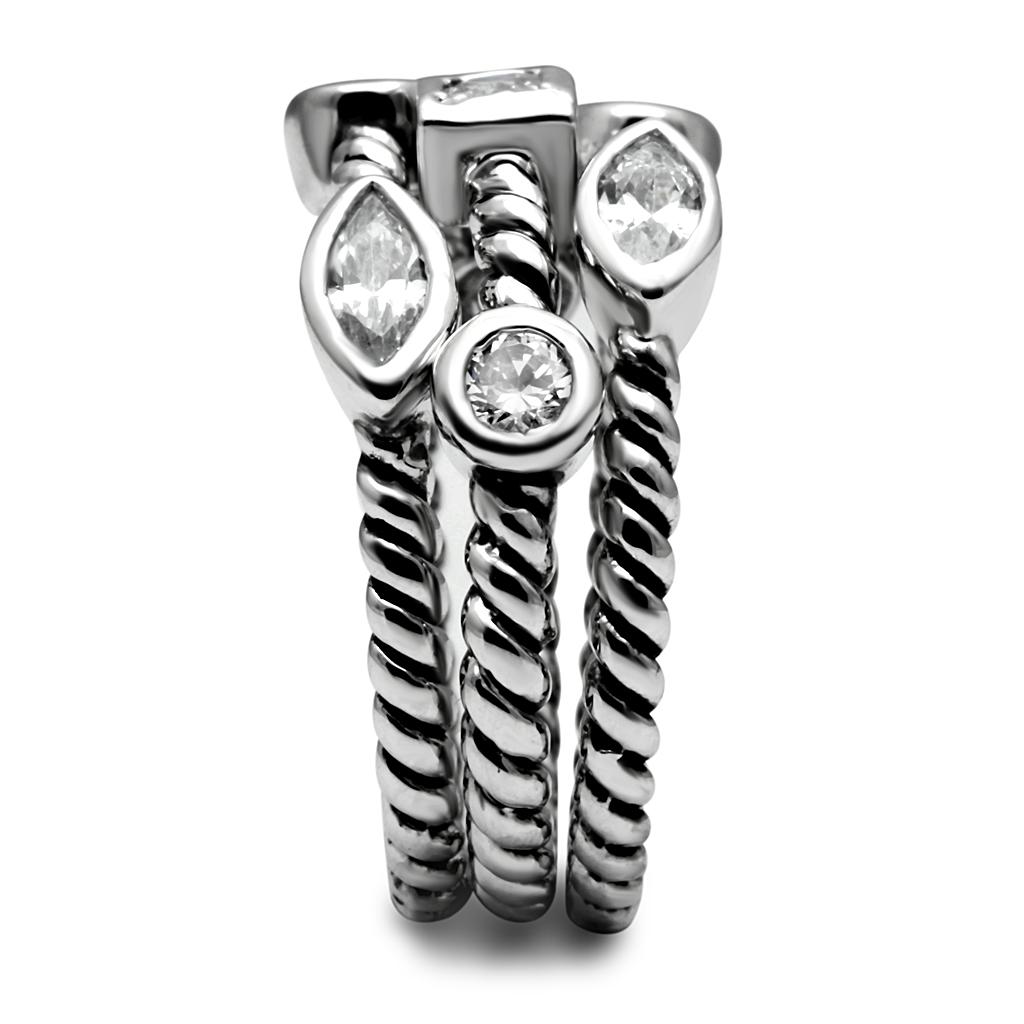TK2880 - High polished (no plating) Stainless Steel Ring with AAA Grade CZ  in Clear-3