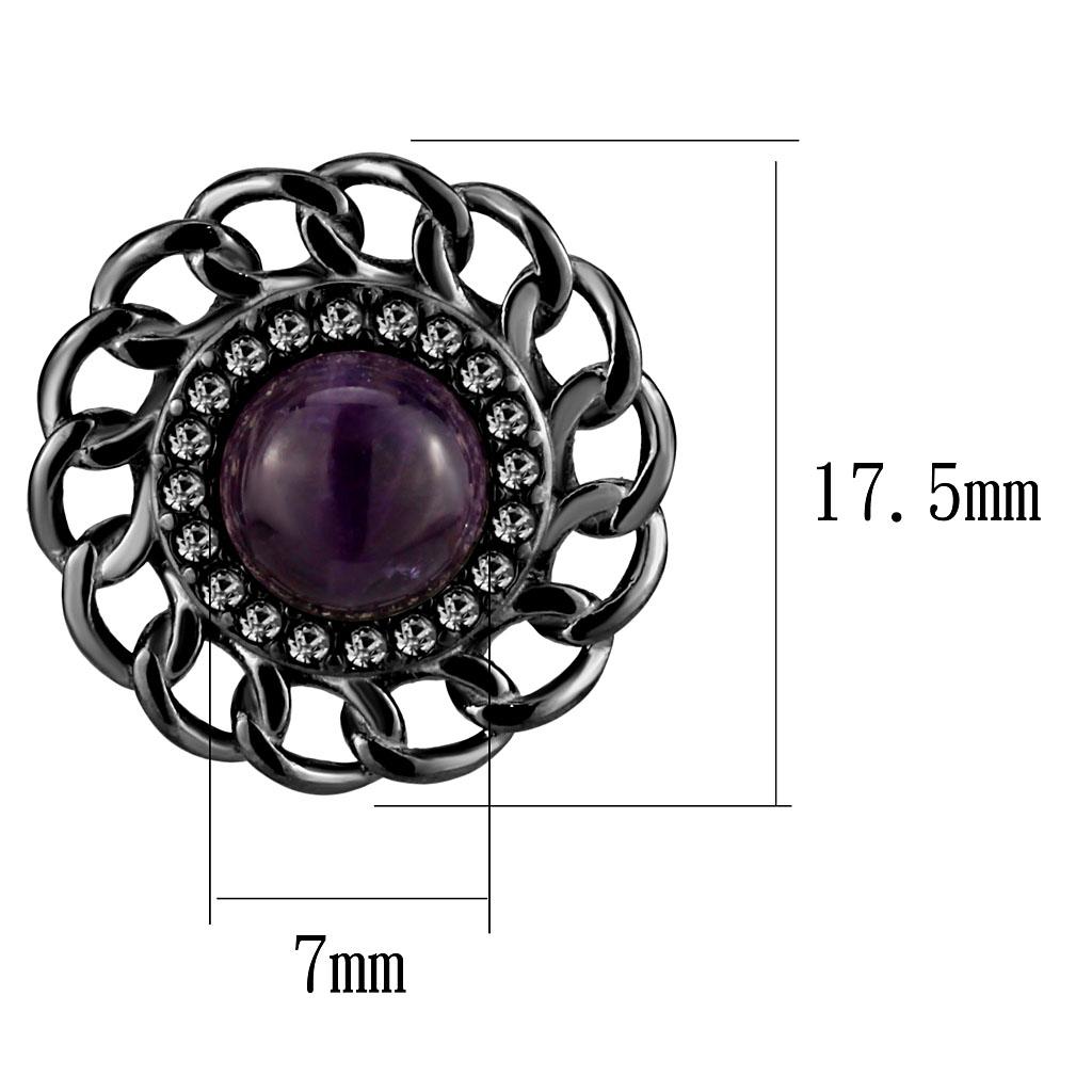 TK2889 - IP Light Black  (IP Gun) Stainless Steel Earrings with Semi-Precious Amethyst Crystal in Amethyst-1