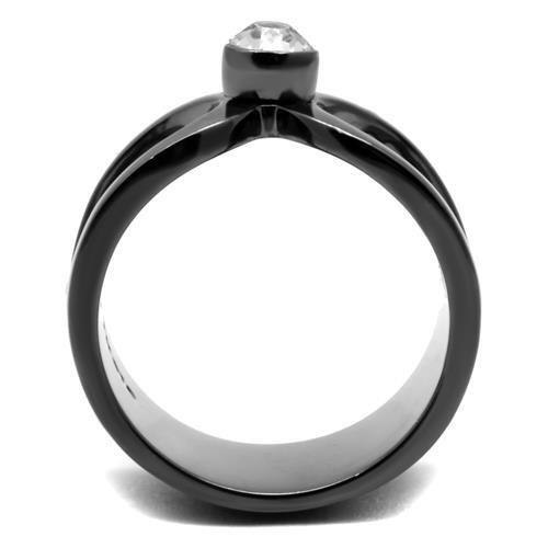 TK2897 - IP Light Black  (IP Gun) Stainless Steel Ring with Top Grade Crystal  in Clear-2