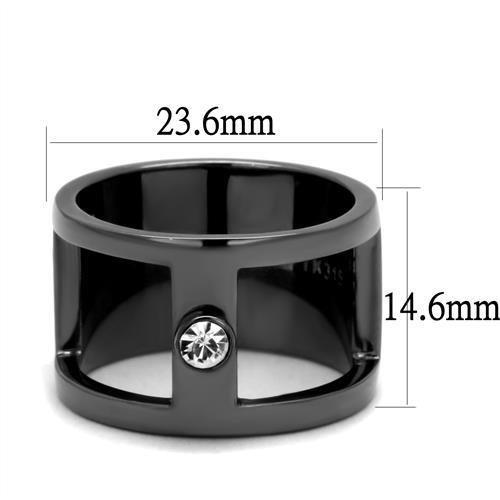 TK2898 - IP Light Black  (IP Gun) Stainless Steel Ring with Top Grade Crystal  in Clear-1