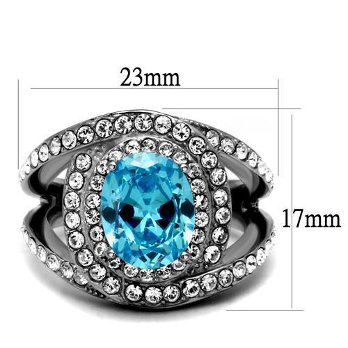 TK2900 - High polished (no plating) Stainless Steel Ring with Synthetic Synthetic Glass in Sea Blue-1