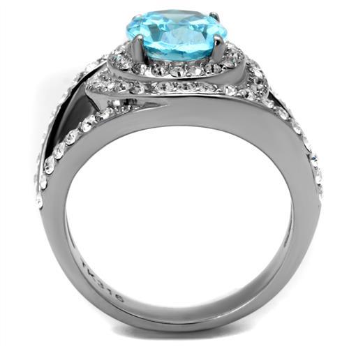 TK2900 - High polished (no plating) Stainless Steel Ring with Synthetic Synthetic Glass in Sea Blue-2