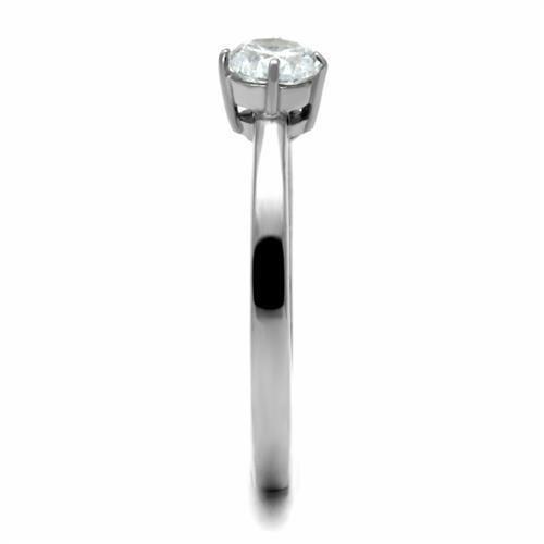 TK2903 - High polished (no plating) Stainless Steel Ring with AAA Grade CZ  in Clear-3