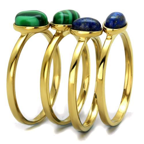 TK2905 - IP Gold(Ion Plating) Stainless Steel Ring with Synthetic MALACHITE in Emerald-3