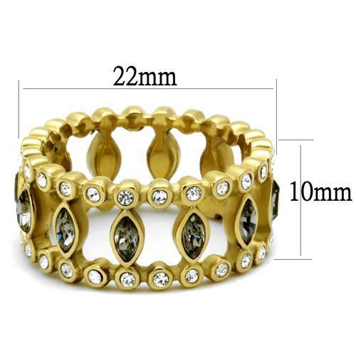 TK2907 - IP Gold(Ion Plating) Stainless Steel Ring with Top Grade Crystal  in Black Diamond-1