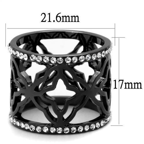TK2909 - IP Light Black  (IP Gun) Stainless Steel Ring with Top Grade Crystal  in Clear-1