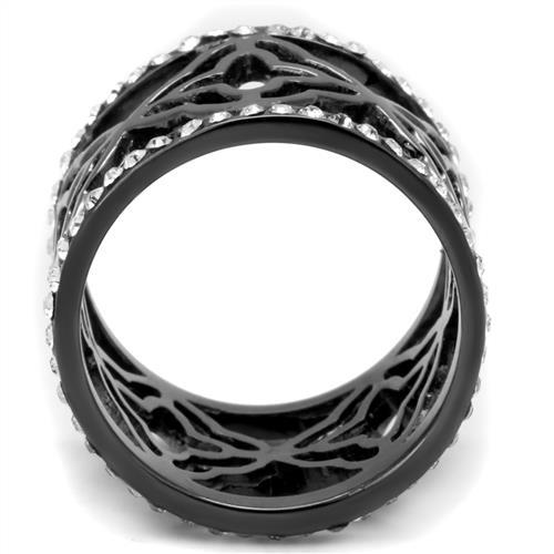 TK2909 - IP Light Black  (IP Gun) Stainless Steel Ring with Top Grade Crystal  in Clear-2