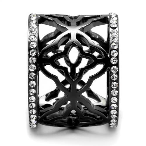 TK2909 - IP Light Black  (IP Gun) Stainless Steel Ring with Top Grade Crystal  in Clear-3