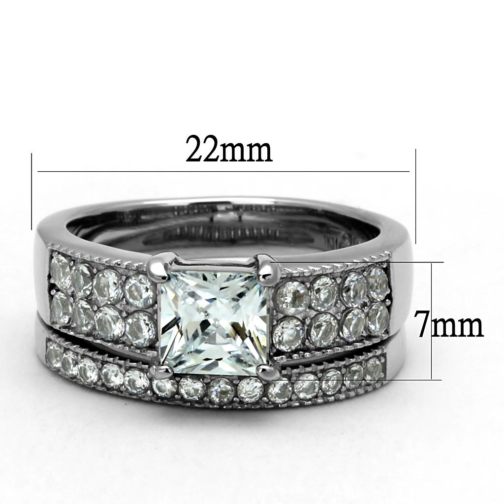 TK2915 - High polished (no plating) Stainless Steel Ring with AAA Grade CZ  in Clear-1