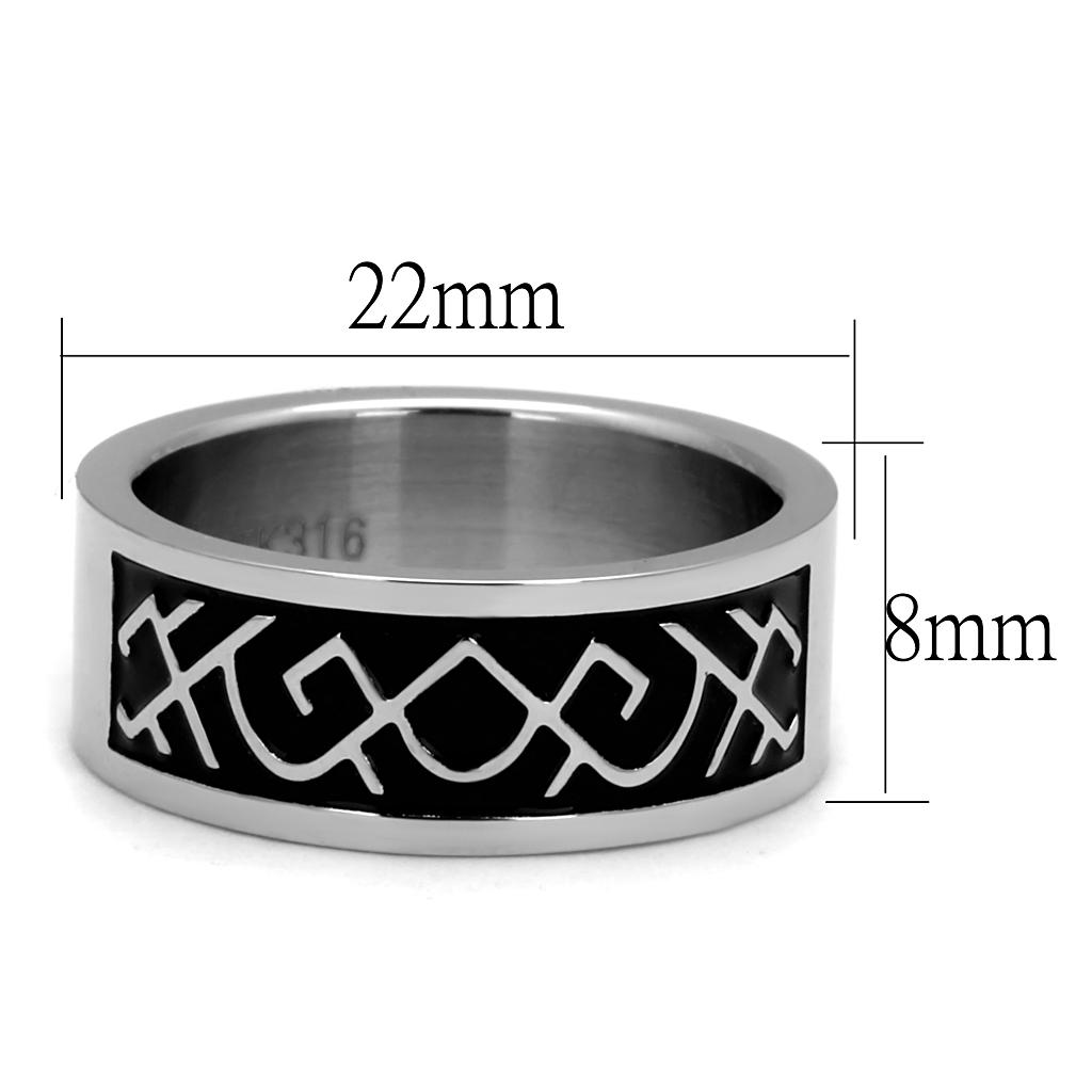TK2921 - High polished (no plating) Stainless Steel Ring with Epoxy  in Jet-1