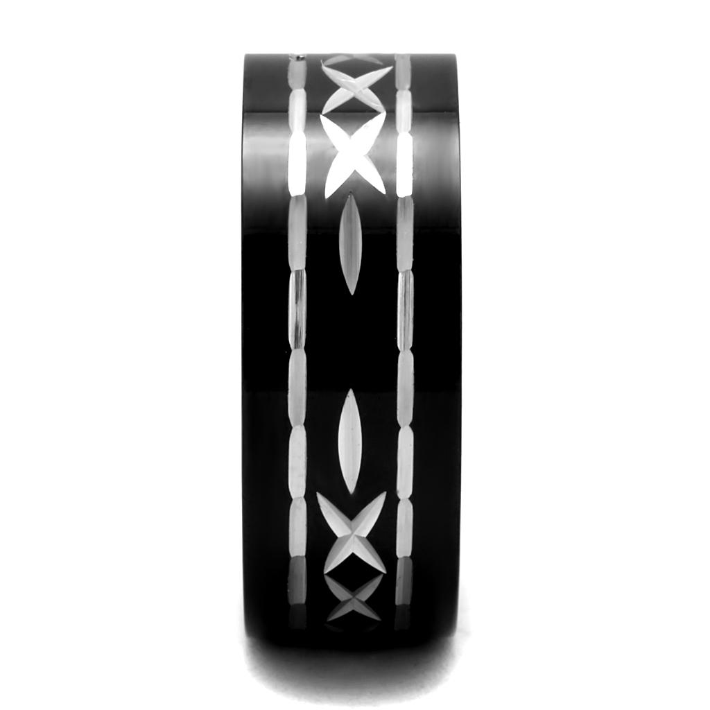 TK2928 - Two-Tone IP Black (Ion Plating) Stainless Steel Ring with No Stone-3
