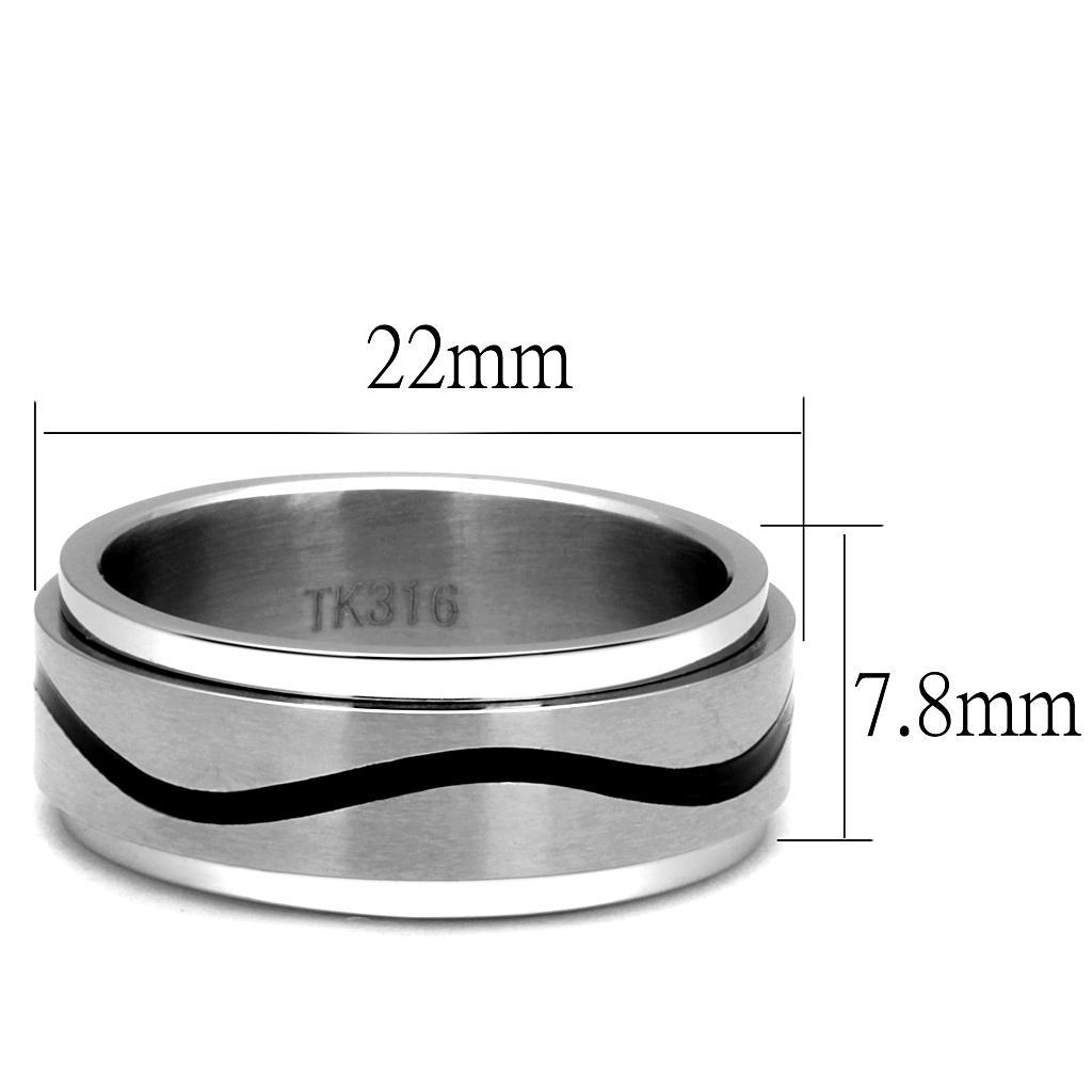 TK2929 - High polished (no plating) Stainless Steel Ring with Epoxy  in Jet-1