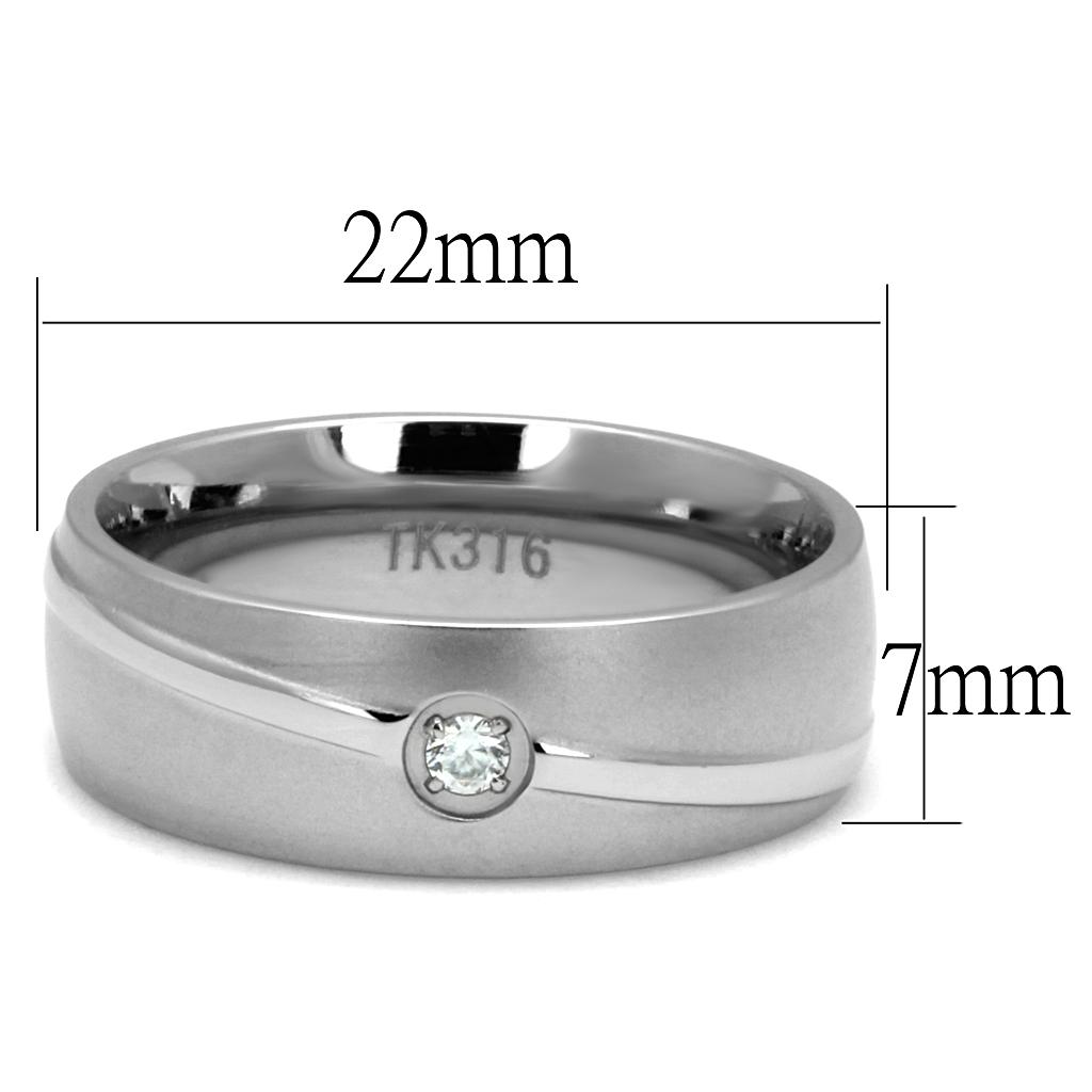 TK2931 - High polished (no plating) Stainless Steel Ring with AAA Grade CZ  in Clear-1