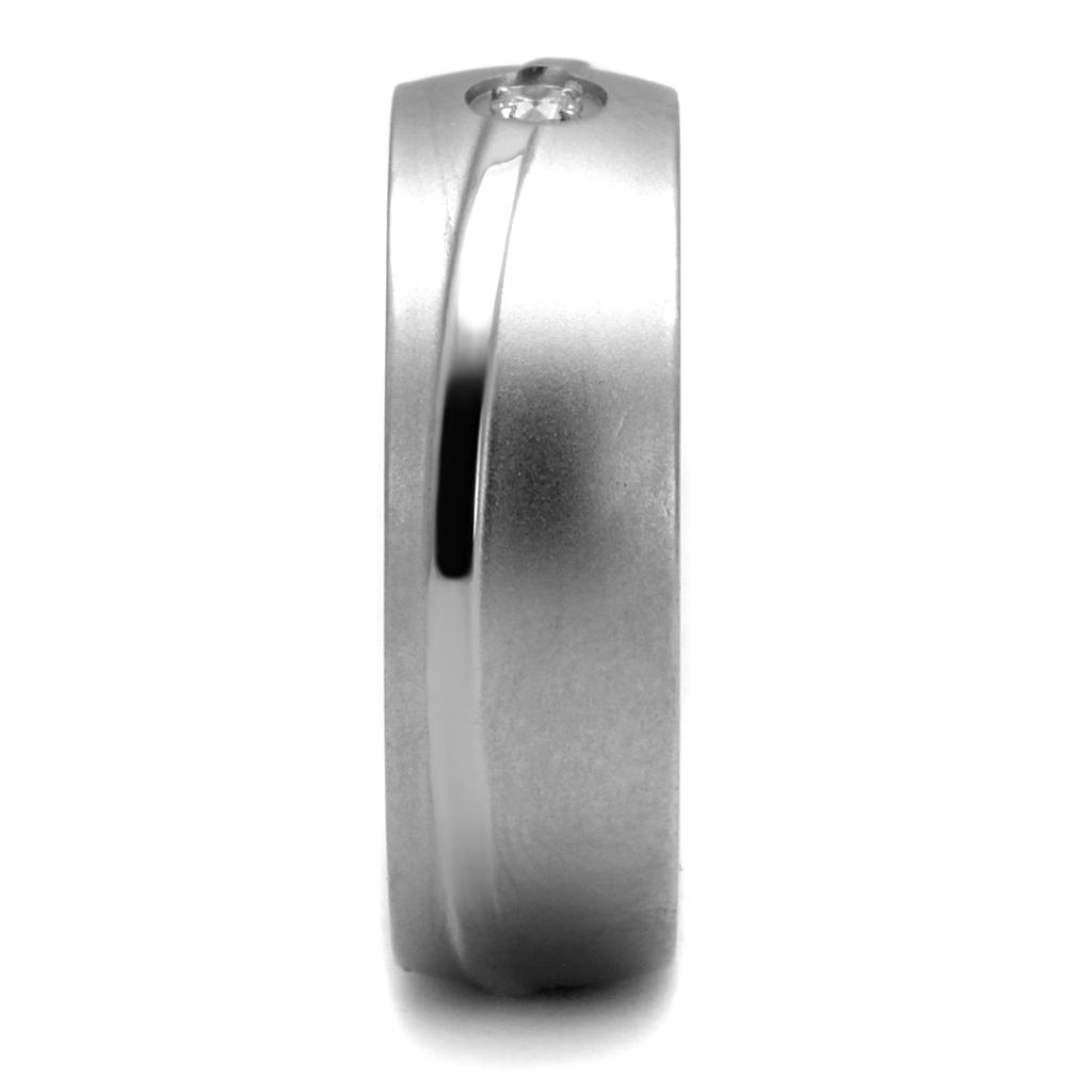 TK2931 - High polished (no plating) Stainless Steel Ring with AAA Grade CZ  in Clear-3