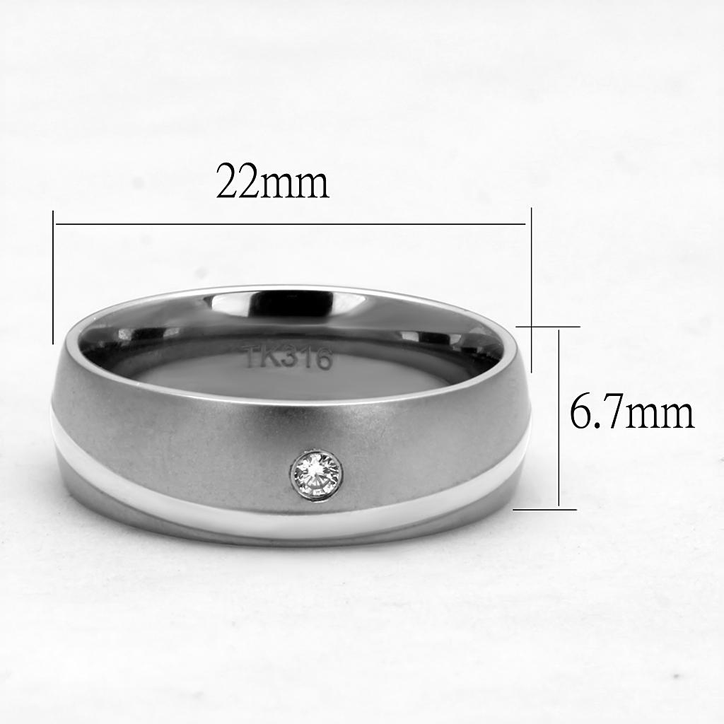 TK2932 - High polished (no plating) Stainless Steel Ring with AAA Grade CZ  in Clear-1